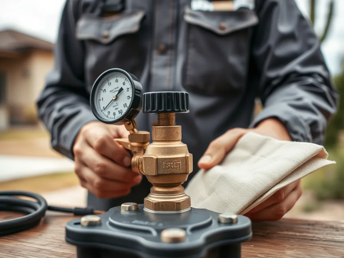 Certified backflow assembly being tested with a gauge kit in Apache Junction