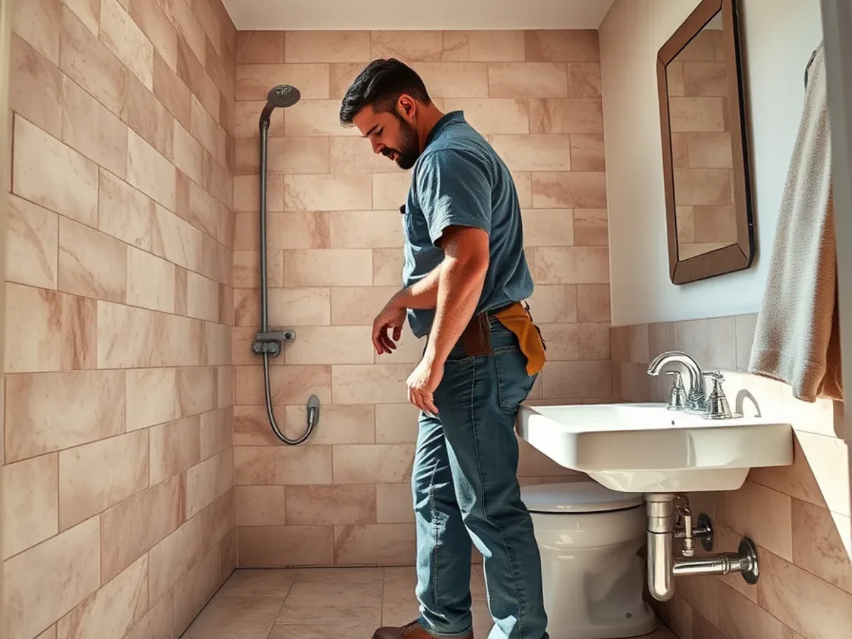 Apache Junction bathroom mid-renovation with new tile and rough-in plumbing