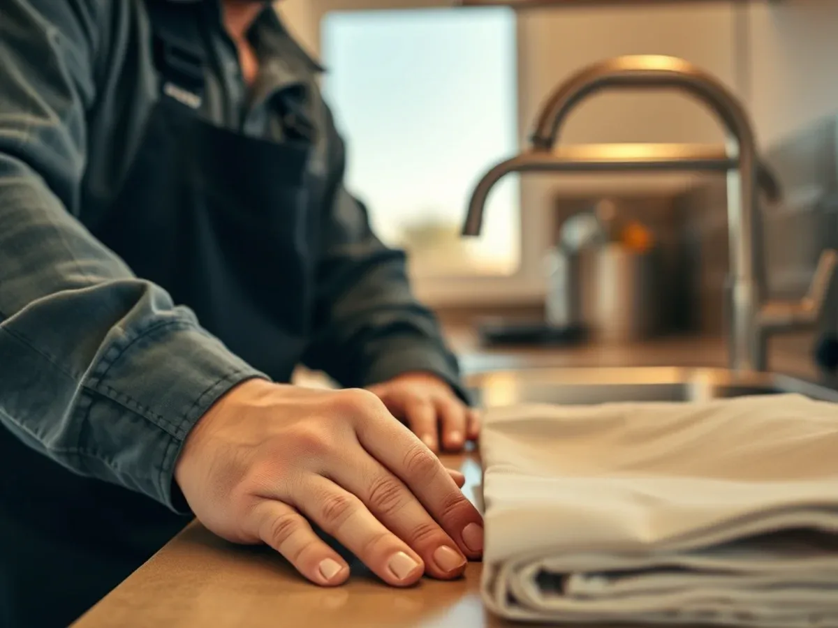 Plumber servicing commercial kitchen plumbing at an Apache Junction business
