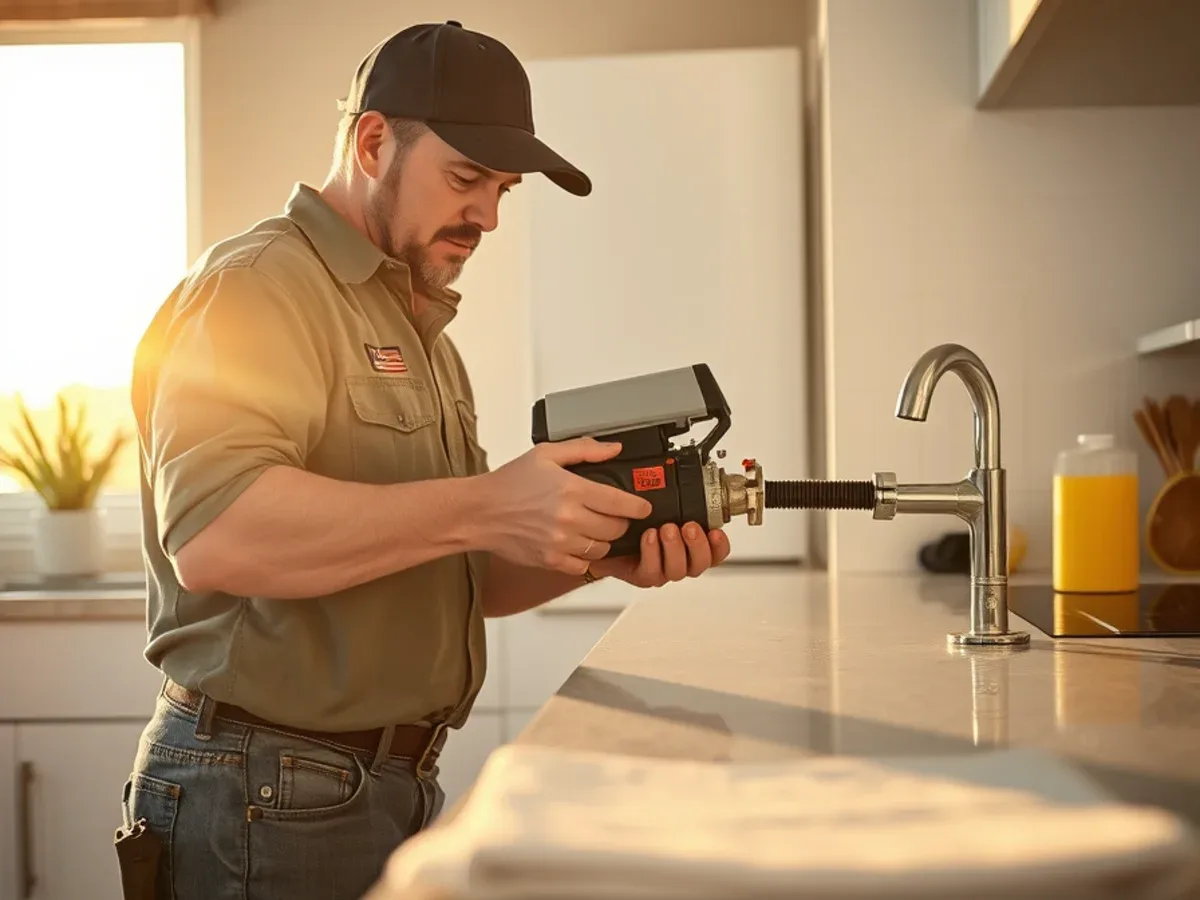 Plumber running a drain cleaning cable into a kitchen line in Apache Junction