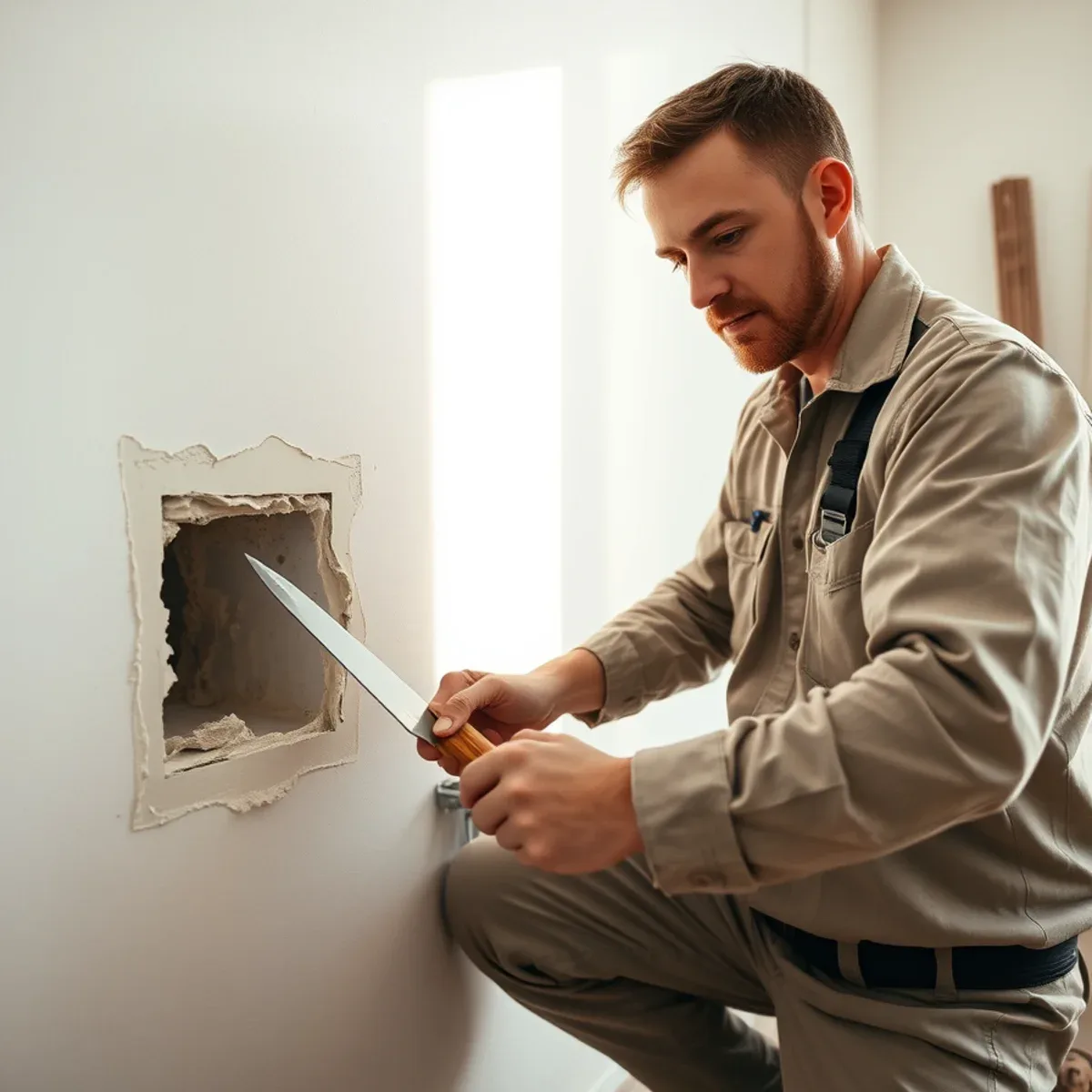 Drywall patch being textured to match an existing wall after a plumbing repair in Apache Junction, AZ