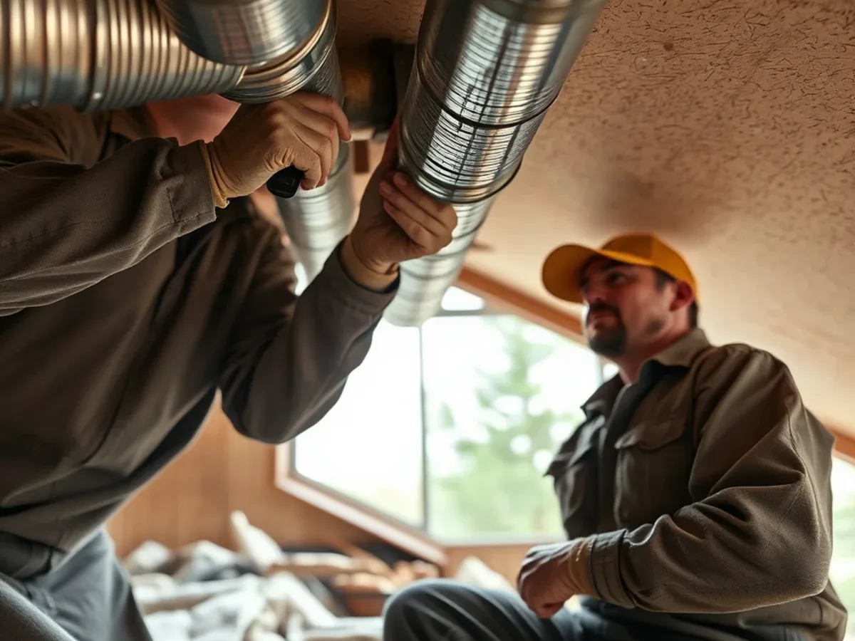 Technician sealing leaking attic ductwork in an Apache Junction home