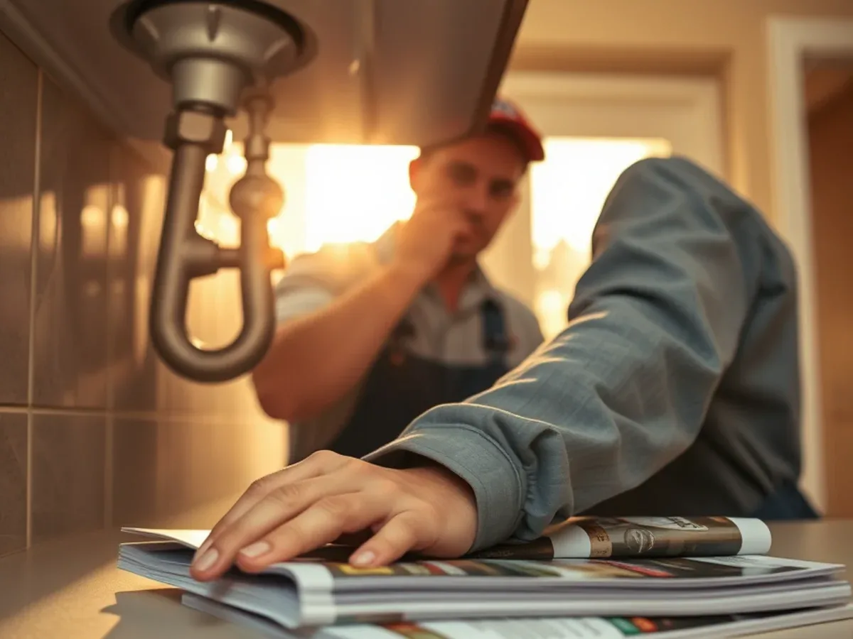 Plumber returning to re-check a previous repair under a sink