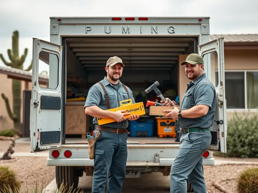 Independent family-owned plumbing truck parked outside a home in Apache Junction, AZ
