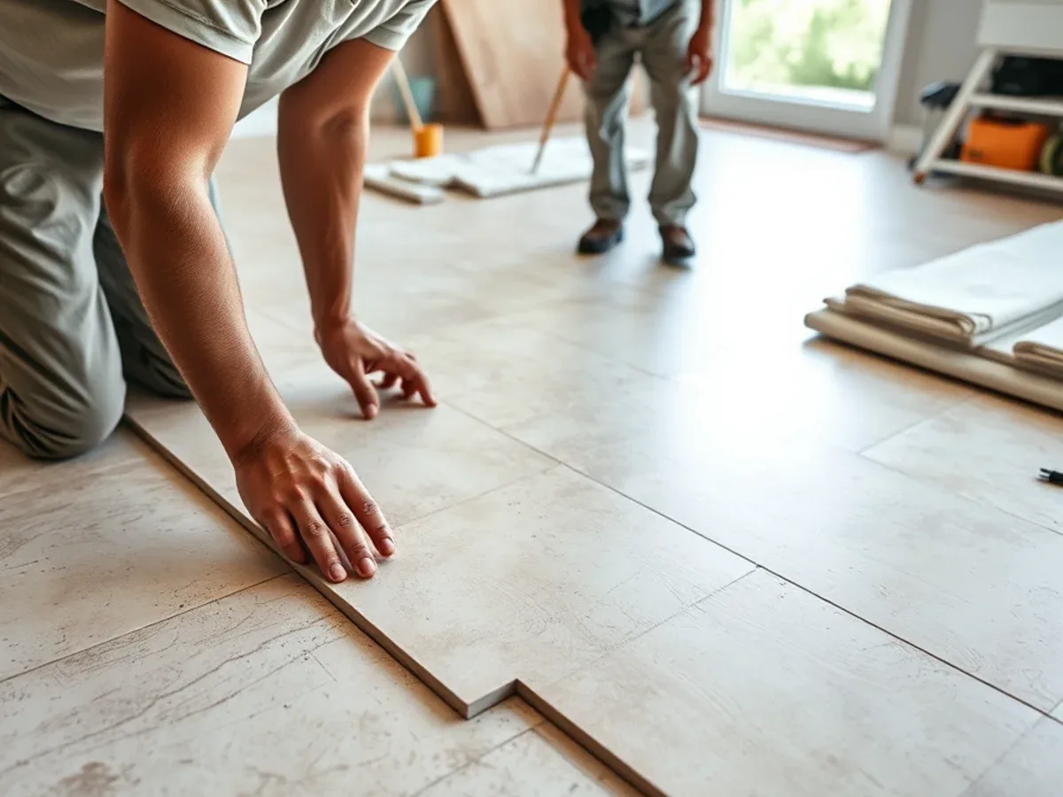 Tile flooring being laid over a prepared subfloor in an Apache Junction home