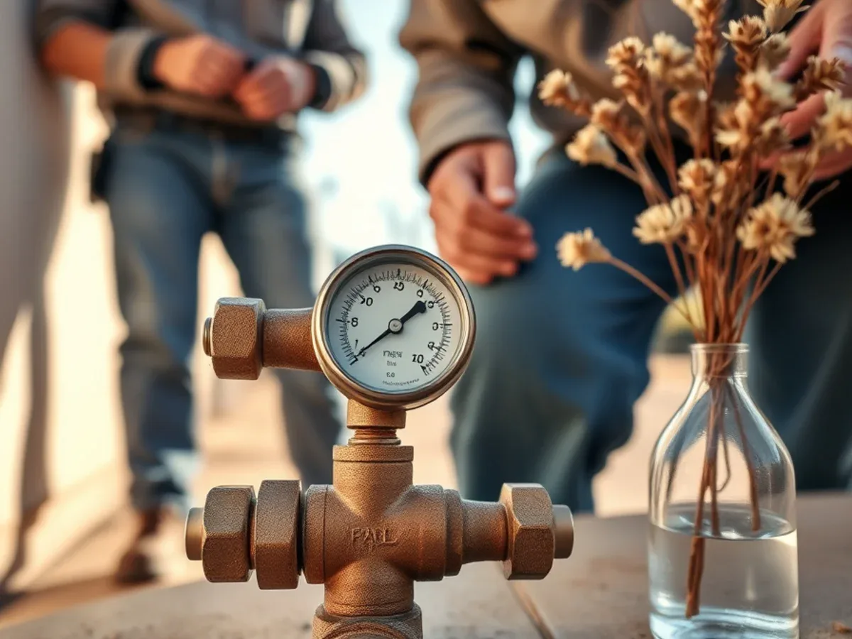 Pressure reducing valve on a main line being tested with a gauge