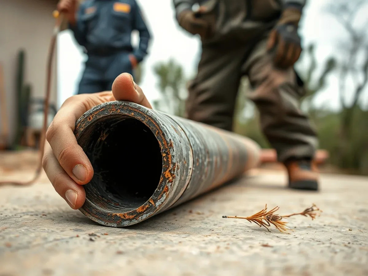 Cut section of galvanized pipe showing a nearly closed corroded bore