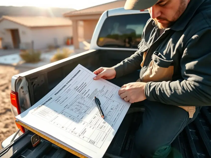 Permit and inspection paperwork alongside a completed water heater installation in Apache Junction, AZ