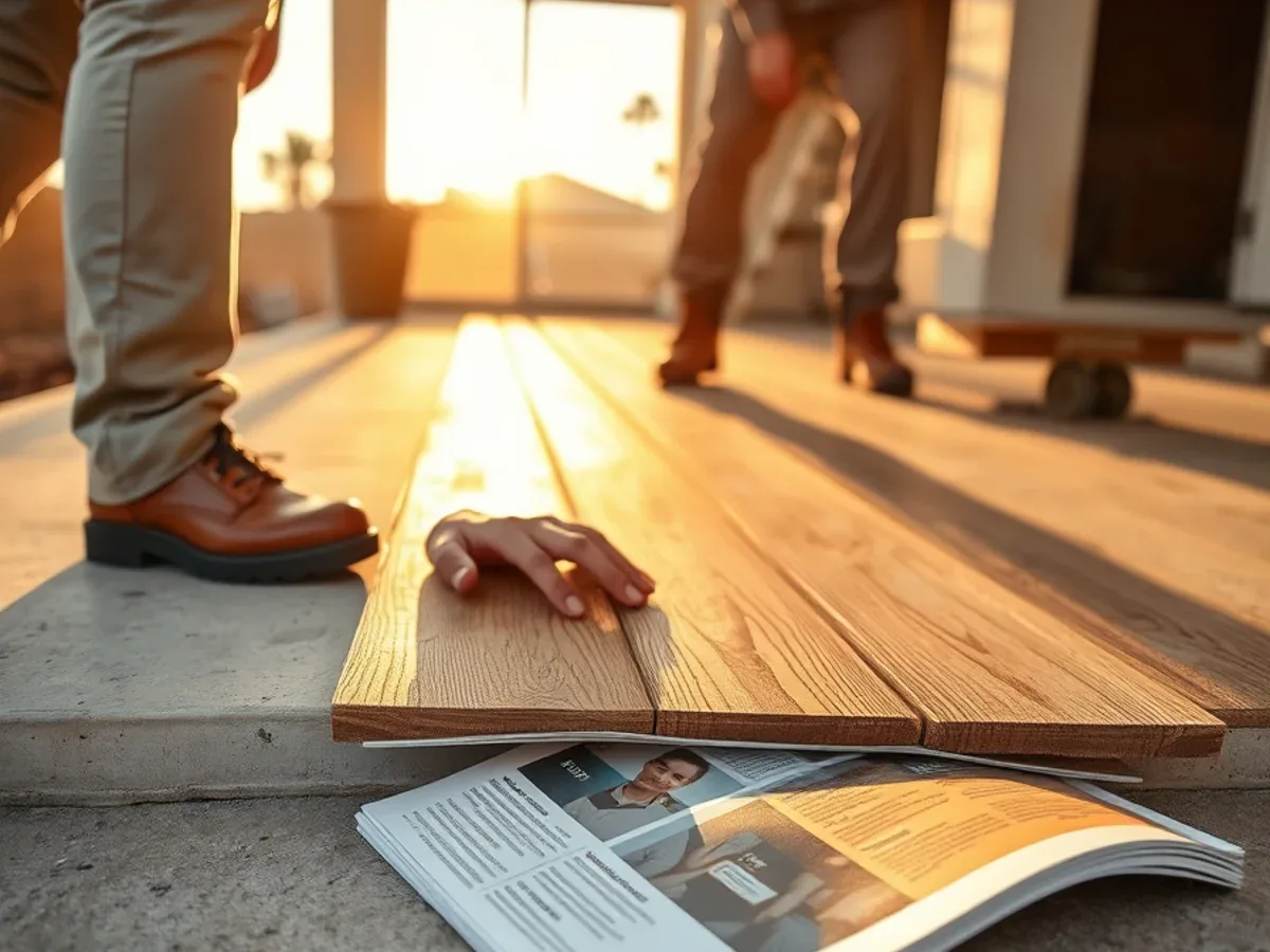 Wood-look flooring buckling and lifting above a concrete slab