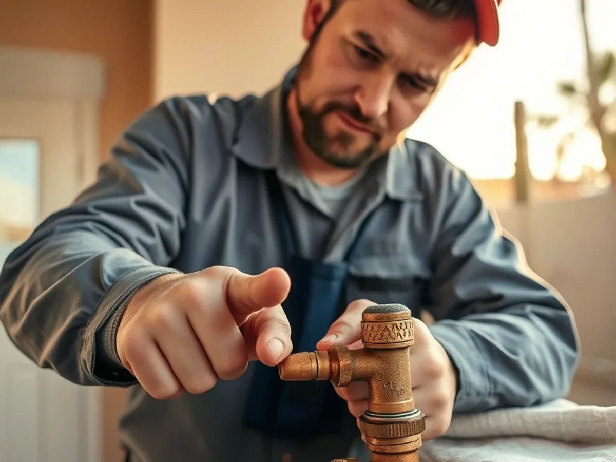 Plumber pointing out a single isolated repair on otherwise sound copper pipe