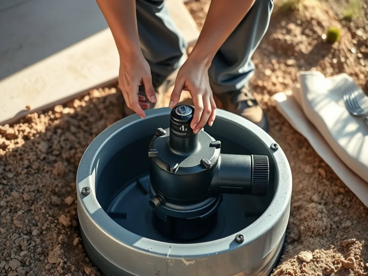 Newly installed sump pump seated in a basin at an Apache Junction property