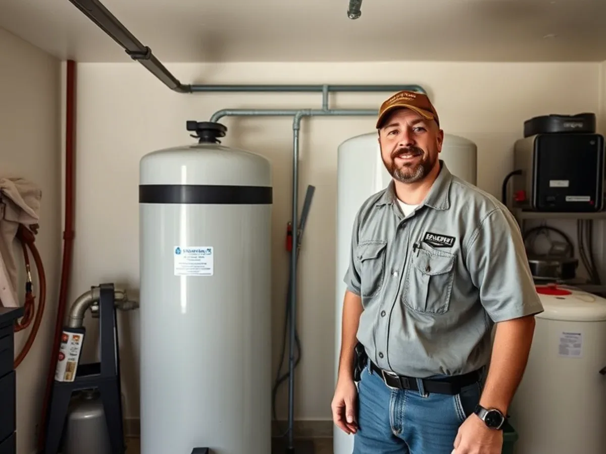 Water softener resin and brine tanks installed in an Apache Junction garage
