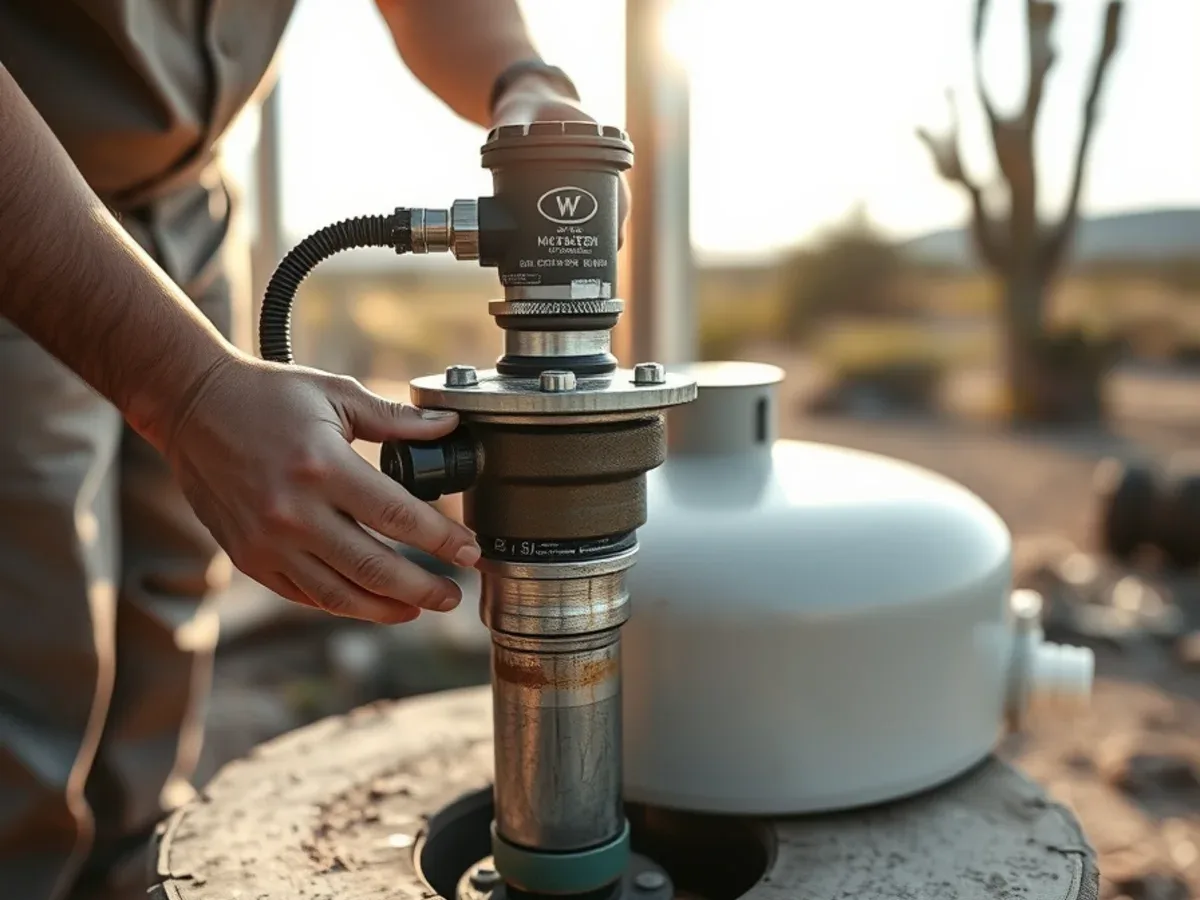 Well head and pressure tank being serviced on a rural Apache Junction property